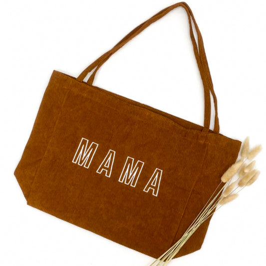 Mama Embroidered Corduroy Bag