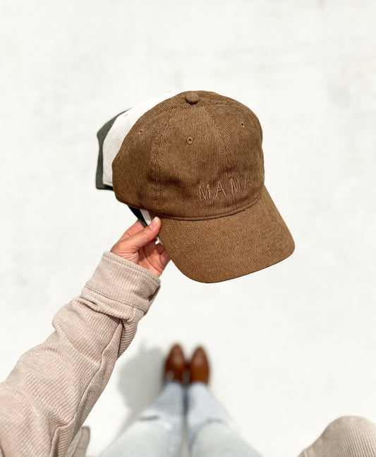 Mama Basic Tonal Embroidered Corduroy Cap