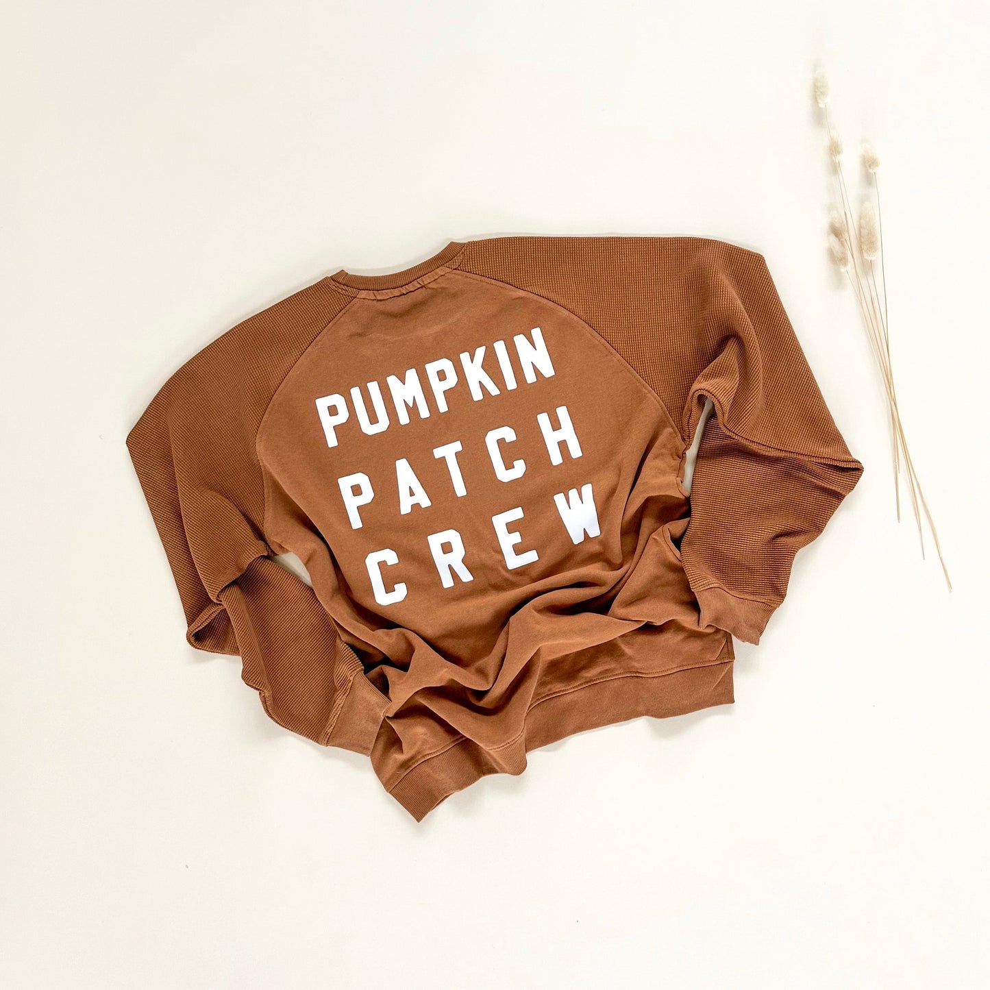 Pumpkin Patch Crew Adult Waffle Sleeve Crewneck - Faded Autumn